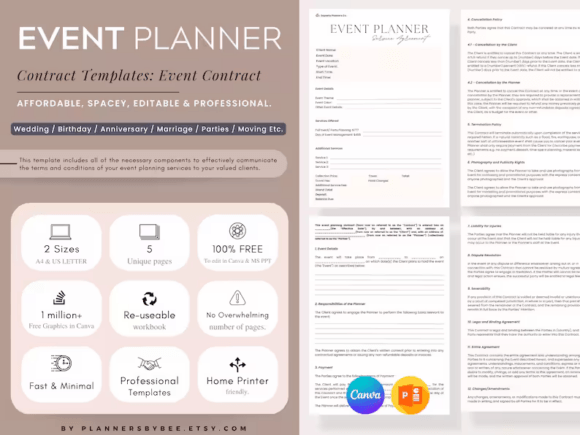 Download Event Planner Contract Template, Canva - Planner Collection