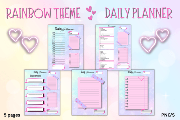 Download RAINBOW THEME DAILY PLANNER 5 PAGE PACK - Planner Collection