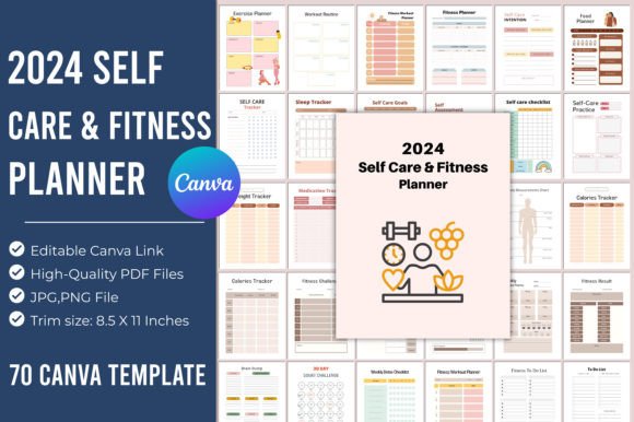 Download 2024 Self Care &amp; Fitness Planner Canva - Planner Collection