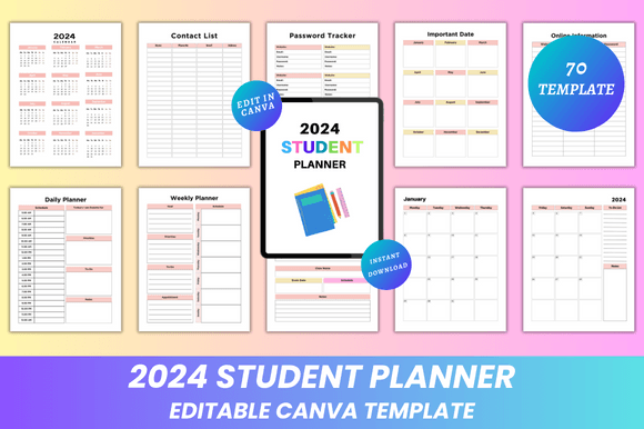 Download Editable 2024 Student Planner Canva KDP - Planner Collection