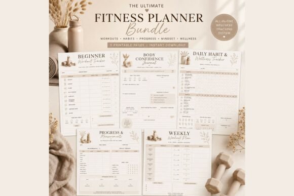 Download Minimal Home Fitness Planner Bundle - Planner Collection