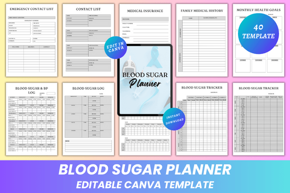 Download Blood Sugar Planner Canva KDP Interior - Planner Collection