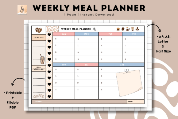 Download Coffee Weekly Meal Planner • Printable - Planner Collection