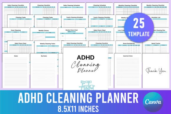 Download Editable ADHD Cleaning Planner for Canva - Planner Collection