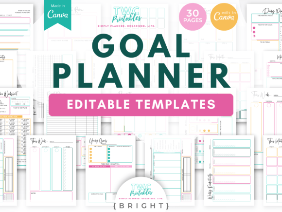 Download Goal Planner Canva Templates | BRIGHT - Planner Collection
