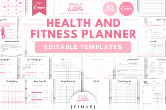Download Health &amp; Fitness Planner Canva Templates - Planner Collection