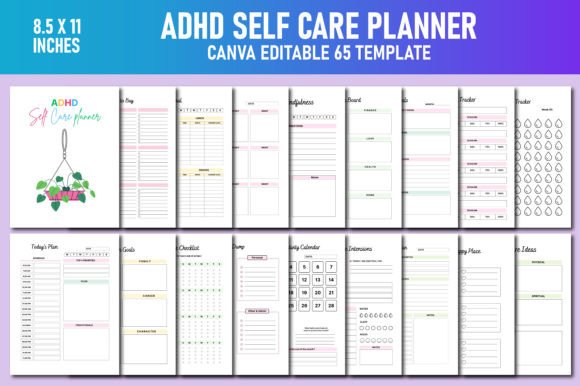 Download ADHD Self Care Planner Canva KDP - Planner Collection