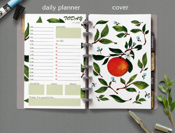 Download Half Letter Orange Floral Daily Planner - Planner Collection