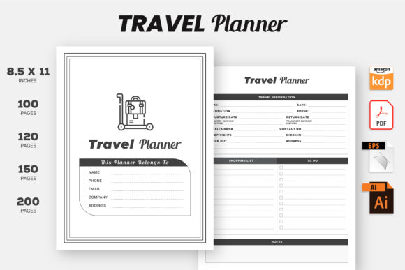 Download Travel Planner KDP Interior Printable - Planner Collection
