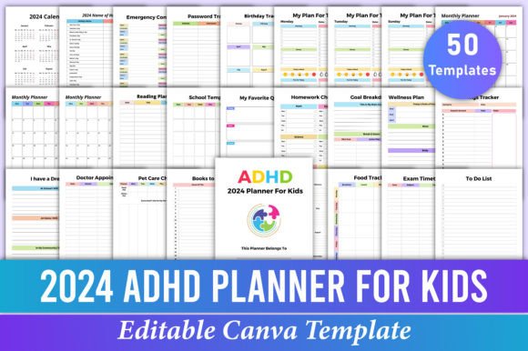 Download 2024 ADHD Planner for Kids Canva KDP - Planner Collection