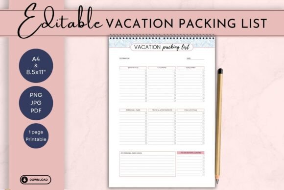 Download Vacation Packing List I Travel Planner - Planner Collection