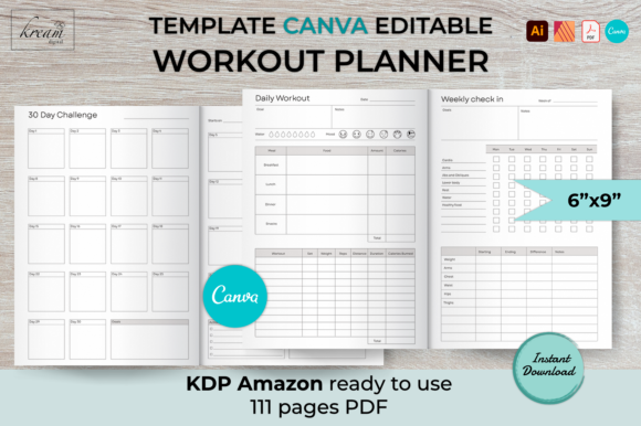 Download CANVA Workout Planner - Fitness Logbook - Planner Collection